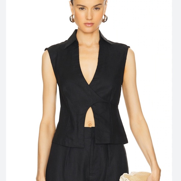 NWT Faithful the Brand Antibes Sleeveless Wrap Shirt Flax Linen Cropped Fitted - Picture 2 of 9